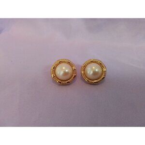 Vintage Gold-Tone Clip-On Faux Pearl Earrings